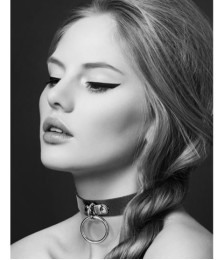 Collier en cuir noir SM avec anneau métal argenté pour laisse - CC6060010010